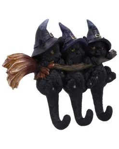 3 Kätzchen Mit Hexenhut Als Schlüsselbrett 10 3 Kätzchen Mit Hexenhut Als Schlüsselbrett -Halloween Deko Verkäufe drei hexen kaetzchen als schluesselbrett witches helpers key hanger halloween wohnaccessoire 52694 03