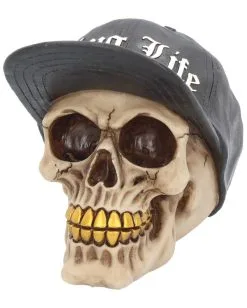Gangster Totenschädel "Thug Life" 15,8cm -Halloween Deko Verkäufe gangster totenkopf gangster totenschaedel gangster skull skull with gold teeth 53388 02