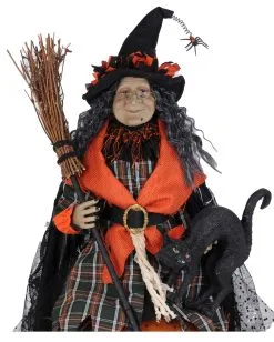 Halloween Hexe Mit Leuchtendem Kürbis & Katze 68cm -Halloween Deko Verkäufe halloween hexe mit katze und beleuchtetem kuerbis halloween witch with light up pumkin and cat 54766 03