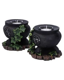 Hexenkessel Mit Efeu Kerzenhalter 2er Set -Halloween Deko Verkäufe hexenkessel mit efeu teelichthalter 2er set witches cauldron with ivy candle holder halloween tischdeko 51064 02