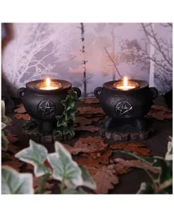 Hexenkessel Mit Efeu Kerzenhalter 2er Set -Halloween Deko Verkäufe hexenkessel mit efeu teelichthalter 2er set witches cauldron with ivy candle holder halloween tischdeko 51064 07