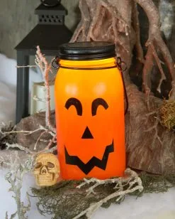 Beleuchtete Kürbis Laterne Aus Glas -Halloween Deko Verkäufe leuchtende kuerbis glas laterne glowing pumpkin glass lantern halloween kuerbis deko 52602 3
