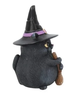 Schwarze Katze Mit Besen & Hexenhut -Halloween Deko Verkäufe schwarze katze mit hexenhut black cat with witch hat and broom gothic figur geschenkartikel 39255 06