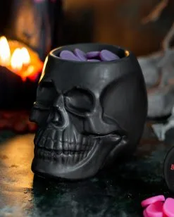 Schwarzer Totenschädel Duftöl Teelichthalter -Halloween Deko Verkäufe schwarzer totenkopf duftoel teelichthalter schwarzer totenschaedel duftoel halter black skull oil burner tealight holder 50821 04