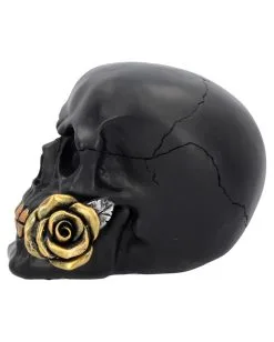 Schwarzer Totenschädel Mit Goldener Rose 15cm -Halloween Deko Verkäufe schwarzer totenkopf mit goldener rose black skull with golden rose gothic deko gothic totenkopf 54621 03