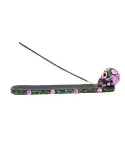 Sugar Skull Mit Blumen Räucherstäbchen Halter -Halloween Deko Verkäufe sugar skull mit flowers raeucherstaebchen halter sugar skull with flowers incense burner 50735 03