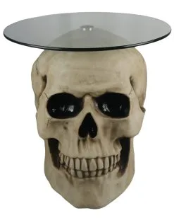 Totenschädel Tisch Mit Glasplatte 56,5cm -Halloween Deko Verkäufe totenkopf tisch mit runder glasplatte totenschaedel tisch mit runder glasplatte skull table with round glass plate 54783 05