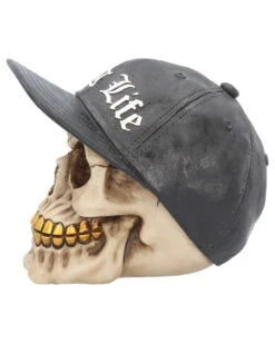 Gangster Totenschädel "Thug Life" 15,8cm -Halloween Deko Verkäufe gangster totenkopf gangster totenschaedel gangster skull skull with gold teeth 53388 03