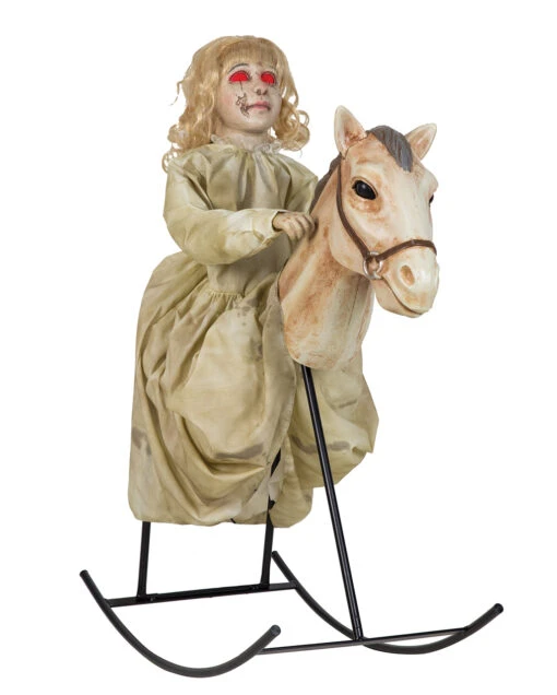 Geistermädchen Auf Schaukelpferd Halloween Animatronic -Halloween Deko Verkäufe geistermaedchen auf schaukelpferd halloween animatronic rocking horese dolly animated prop 51449