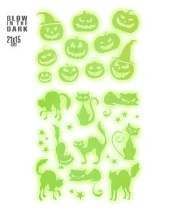 Leuchtende "Kürbisse & Katzen" Halloween Sticker -Halloween Deko Verkäufe leuchtende halloween sticker kuerbisse und katzen glow in the dark halloween sticker pumpkin and cats 51727 02