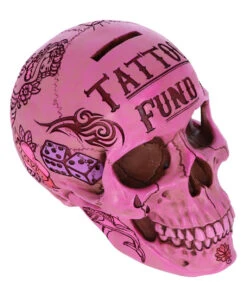 Pinke Tattoo Fund Totenschädel Spardose -Halloween Deko Verkäufe pinke tattoo fund totenkopf spardose pinke tattoo fund money box totenschaedel geschenkartikel 54552 06