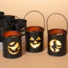 Halloween Metall Laternen Schwarz 11cm 3er Set -Halloween Deko Verkäufe schwarze halloween metall laternen 11cm 3er set metal lighted halloween luminary lantern halloween led lampen 54172