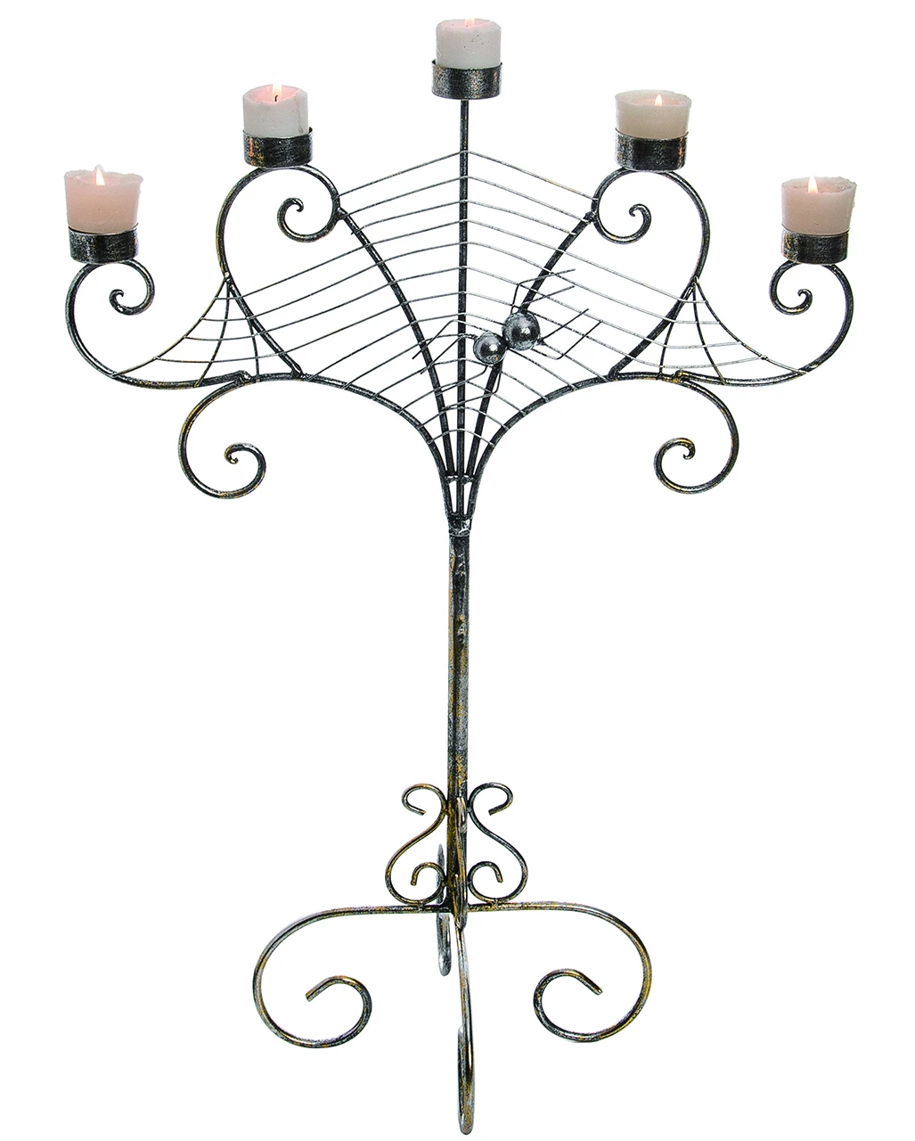 Silber-goldener Metall Spinnweben Kerzenständer 3 Silber-goldener Metall Spinnweben Kerzenständer