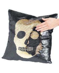 Totenschädel Wendepailletten Kissen Schwarz Gold 7 Totenschädel Wendepailletten Kissen Schwarz Gold -Halloween Deko Verkäufe totenschaedel kissen mit flip pailletten skull flip sequin halloween pillow 39249 3